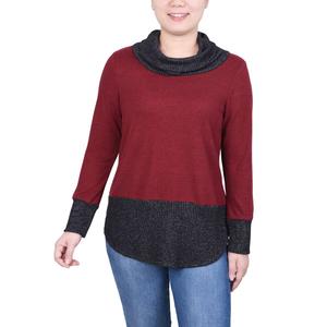 Womens NY Collection Long Color Block Cowl Neck Sweater