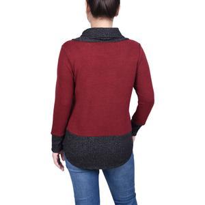 Womens NY Collection Long Color Block Cowl Neck Sweater alternate view