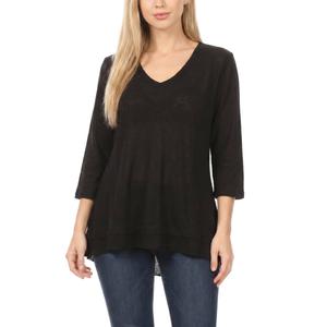 Womens NY Collection 3/4 Solid V-Neck Two Layer Tee