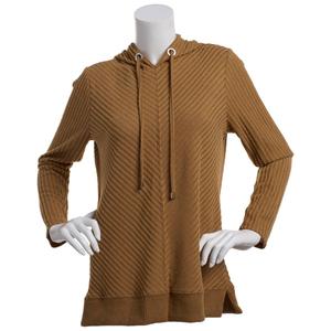 Womens NY Collection Long Sleeve Rib-Knit Pullover Hoodie