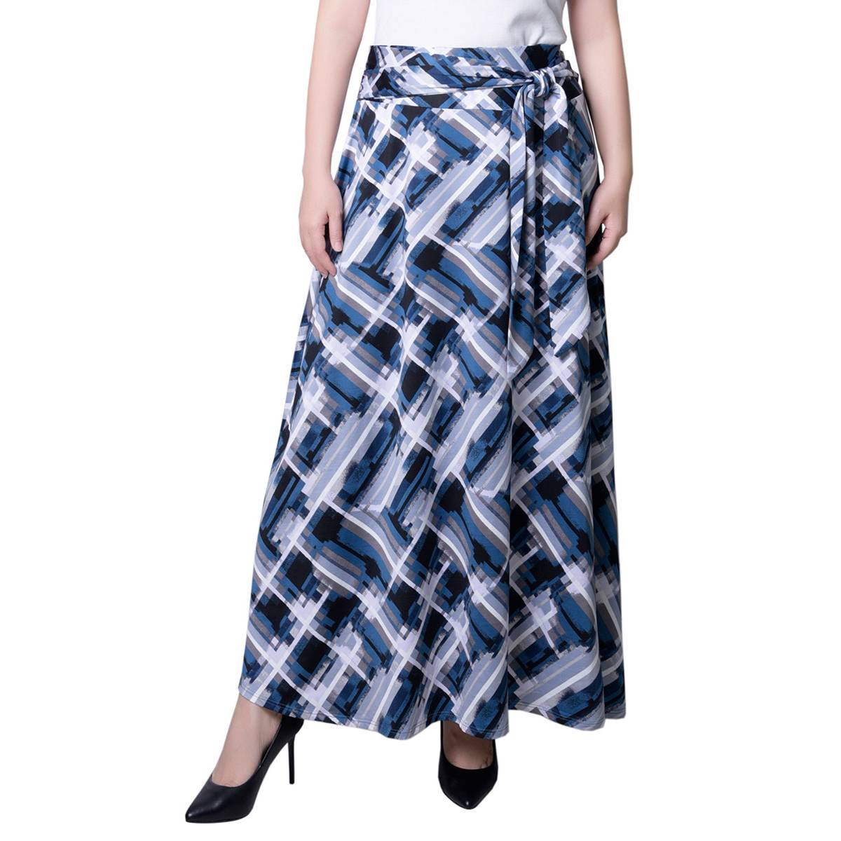 Womens NY Collection Pull On Tie Waist Crosshatch Skirt