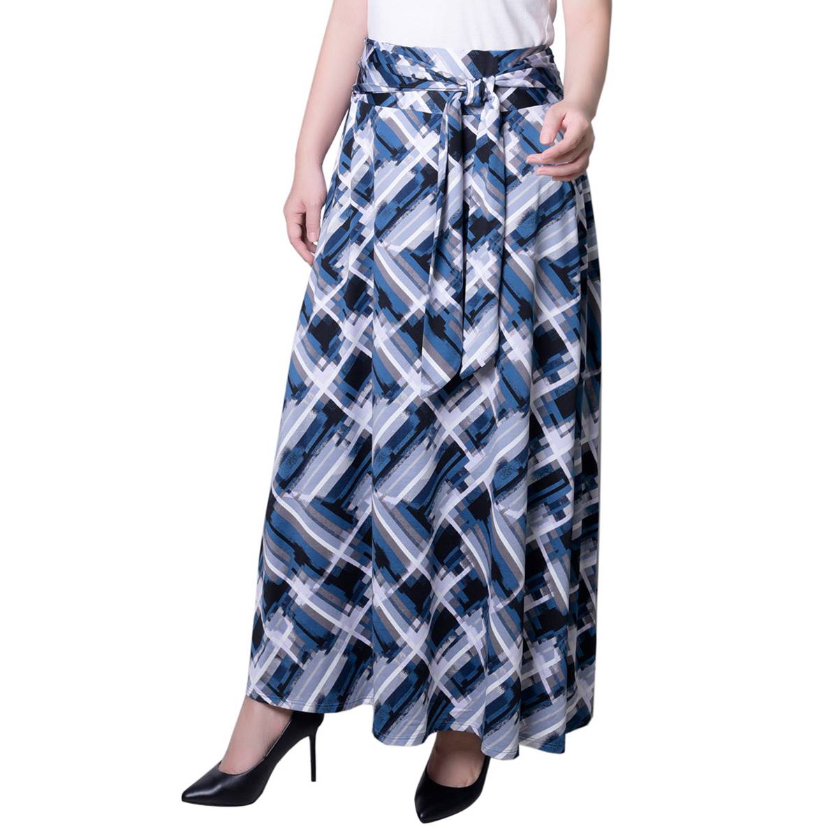 Womens NY Collection Pull On Tie Waist Crosshatch Skirt