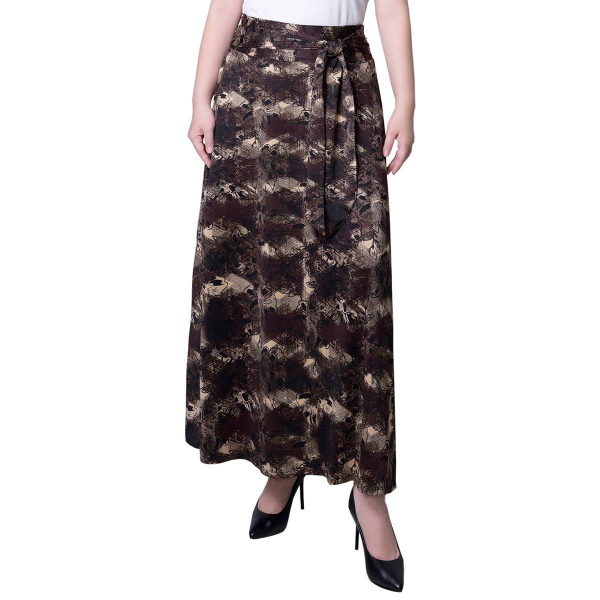 Womens NY Collection Pull On Tie Waist Plaid Marble Skirt