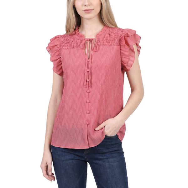 Womens NY Collection Double Flutter Sleeve Keyhole Neck Blouse alternate view