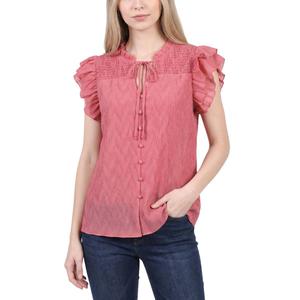 Womens NY Collection Double Flutter Sleeve Keyhole Neck Blouse