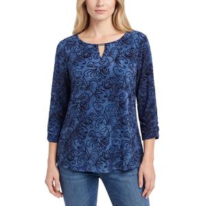 Womens NY Collection 3/4 Ruch Sleeve Abstract Floral Blouse
