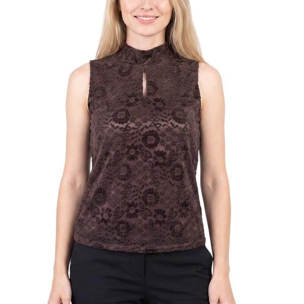 Womens NY Collection Sleeveless Velvet Floral Lace Blouse