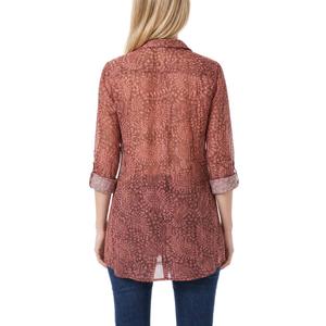 Womens NY Collection Roll Tab Sleeve Paisley Mesh Tunic Blouse alternate view