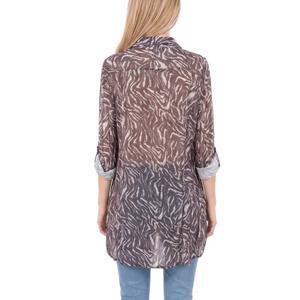 Womens NY Collection Roll Tab Sleeve Zebra Mesh Tunic Blouse alternate view