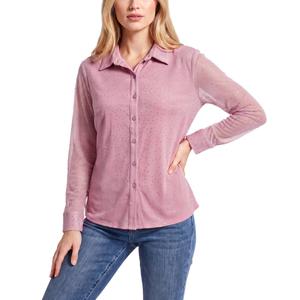 Womens NY Collection Long Sleeve Mesh Casual Button Down