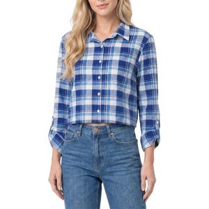 Womens NY Collection Roll Tab Sleeve Plaid Casual Button Down