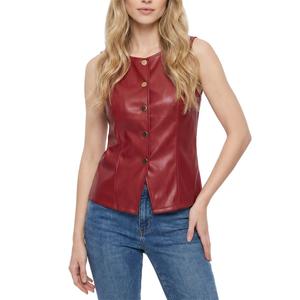 Womens NY Collection Faux Leather Button Vest