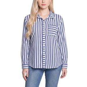Womens NY Collection Long Sleeve Stripe Button Down Blouse
