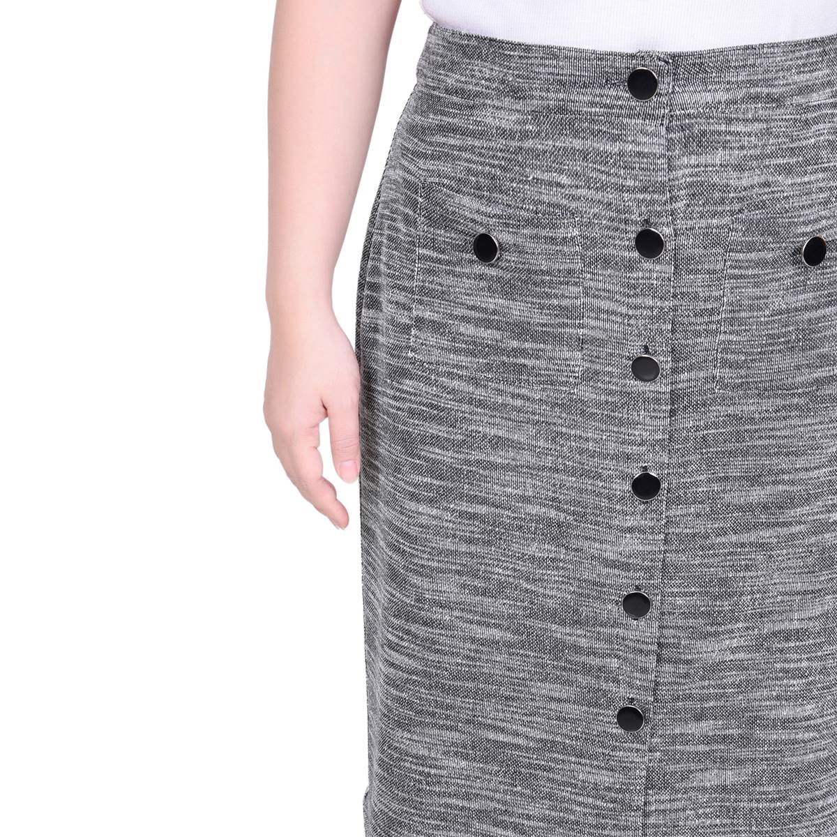Womens NY Collection Pull On Space Dye Tweed Skirt With Buttons