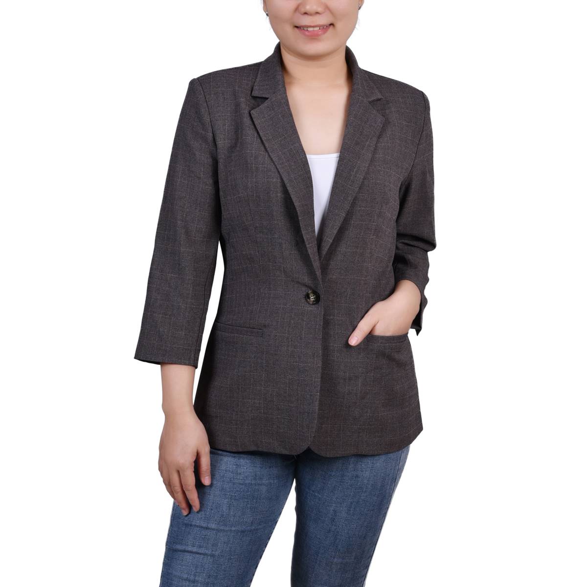 Womens NY Collection Twill Jacquard W/Button Closure Jacket