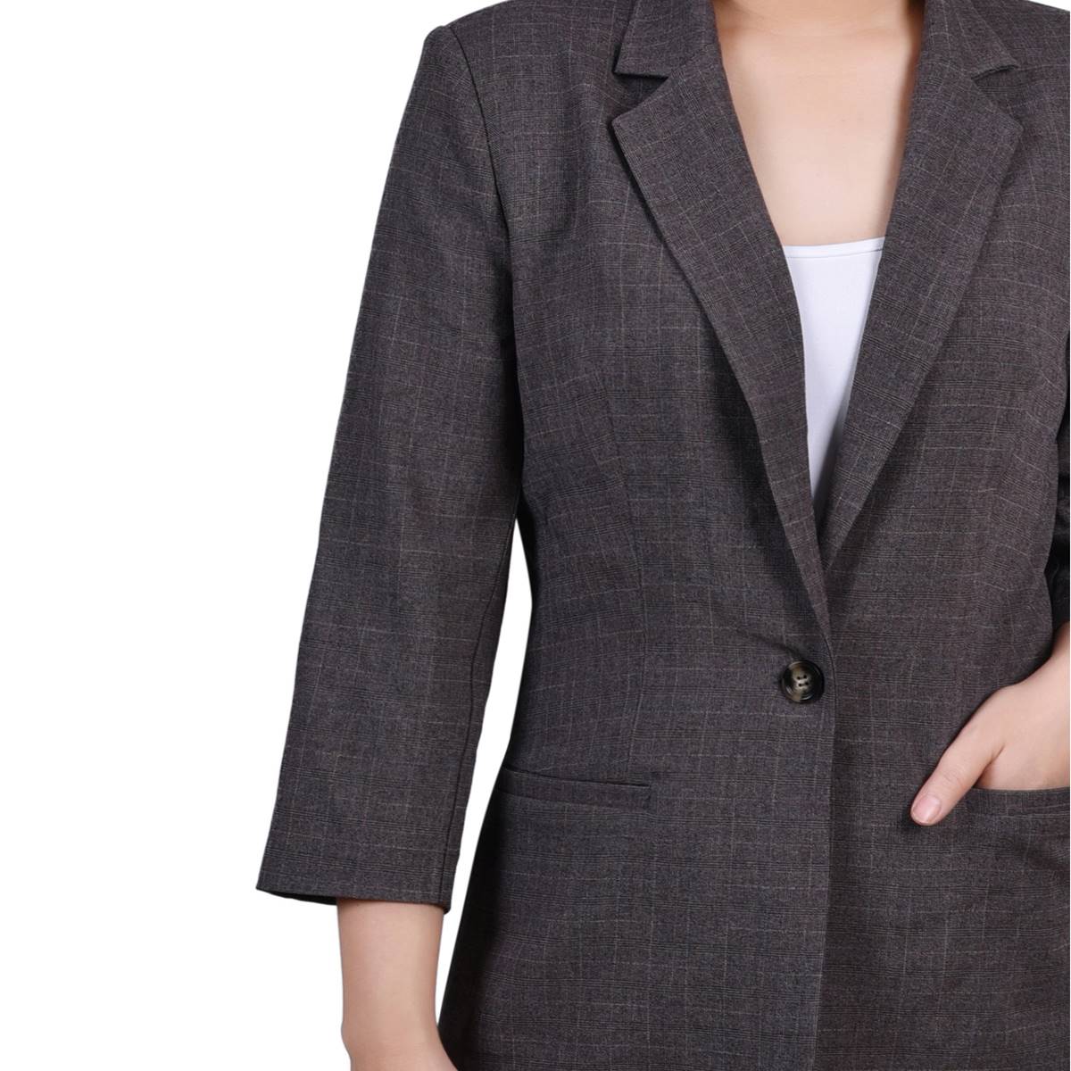 Womens NY Collection Twill Jacquard W/Button Closure Jacket