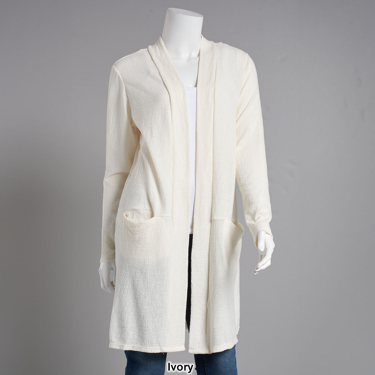 Petite NY Collection Heavy Textured Long Two Pocket Cardigan