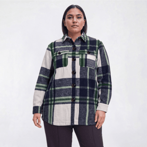 Plus Size Mountain Ridge Plaid Twill Shacket - Navy Gianna
