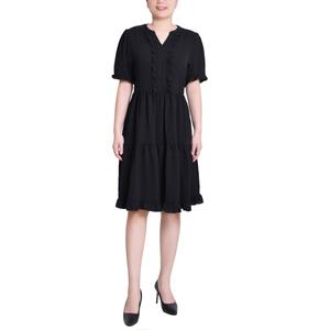 Petite NY Collection Short Sleeve Ruffle Trim A-Line Dress