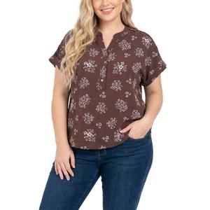 Plus Size NY Collection Short Cuff Sleeve Floral Henley Blouse alternate view