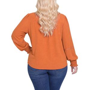 Plus Size NY Collection Long Smocked Sleeve Studded Detail Blouse alternate view