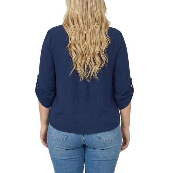 Plus Size NY Collection 3/4 Roll Tab Sleeve Embellished Blouse alternate view