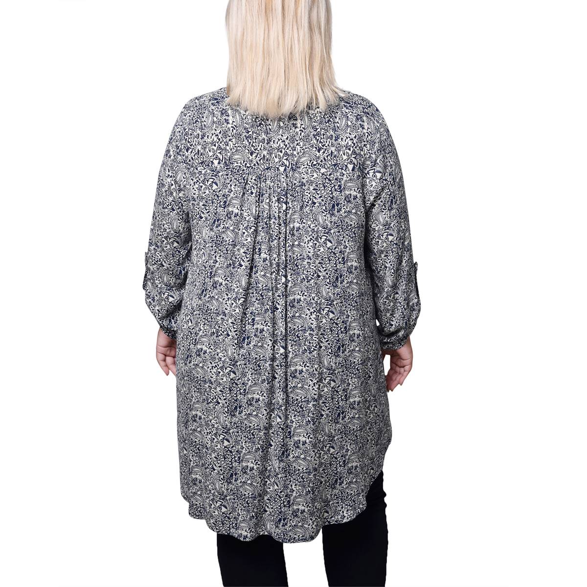 Plus Size NY Collection 3/4 Sleeve Paisley High-Low Tunic Blouse