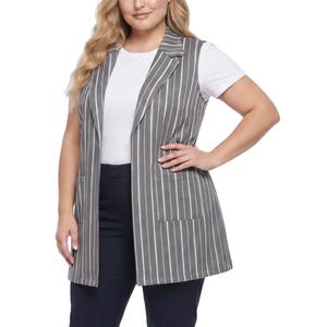 Plus Size NY Collection Double Knit Stripe Long Vest