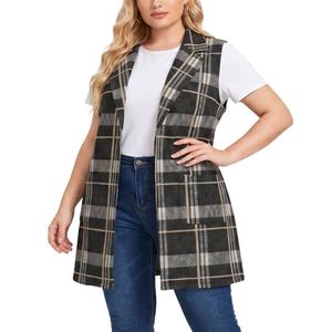 Plus Size NY Collection Double Knit Plaid Long Vest