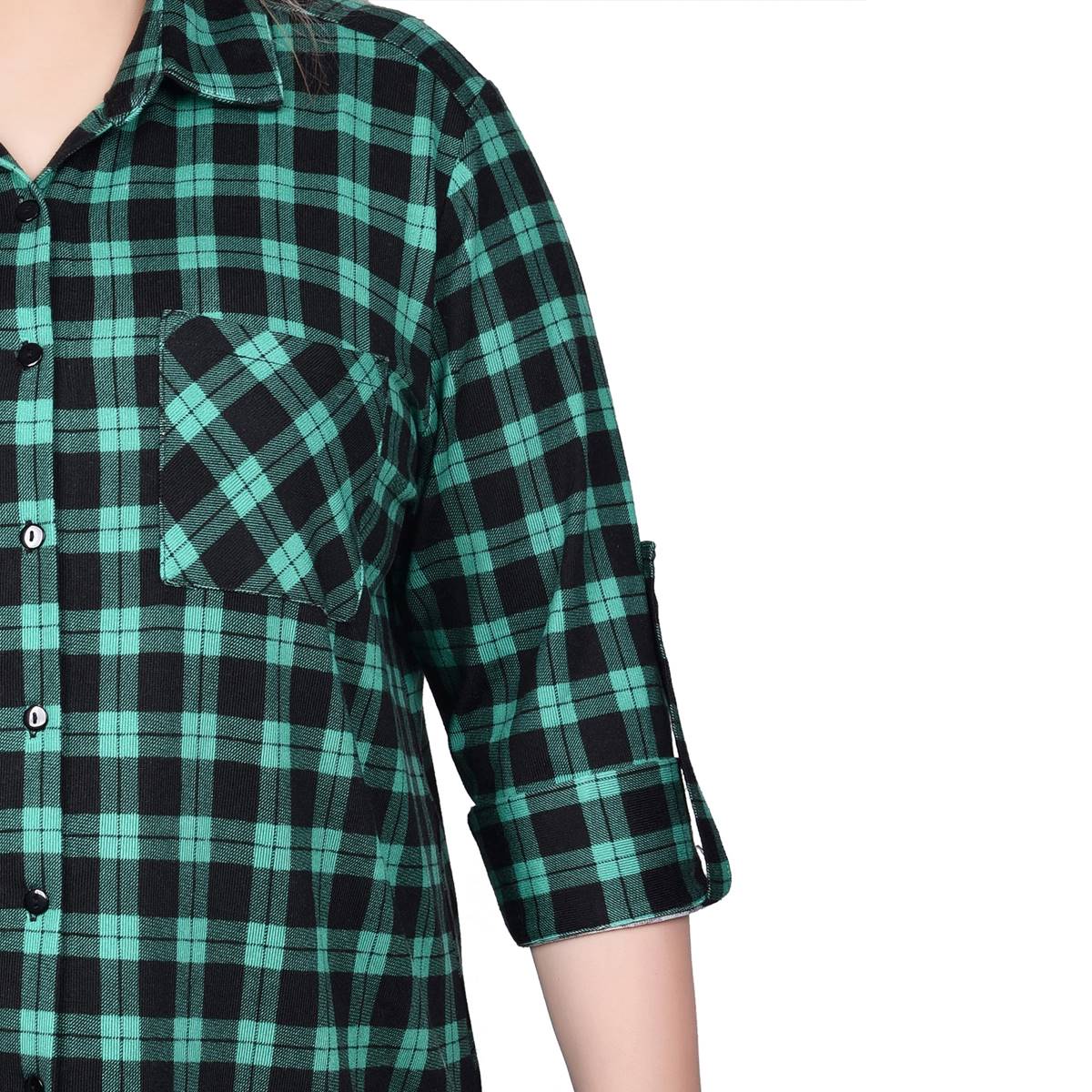 Plus Size NY Collection Patch Pocket Check Casual Button Down