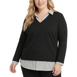 Plus Size NY Collection Long Sleeve Dot Two In One Sweater