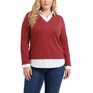 Plus Size NY Collection Long Sleeve Solid Two in One Blouse