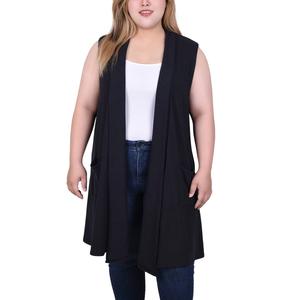Plus Size NY Collection Sleeveless Solid Cardigan with Pockets