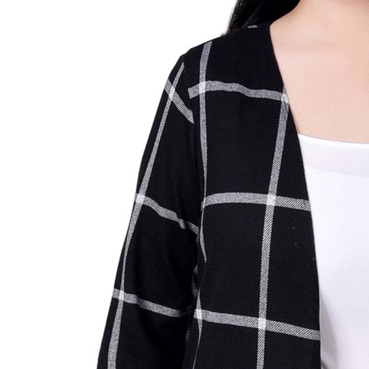 Plus Size NY Collection Long Sleeve Checkered Long Hacci Cardigan