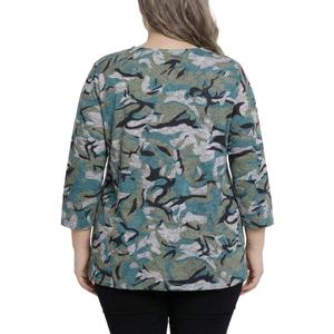 Plus Size NY Collection 3/4 Sleeve Abstract O-Ring V Neck Blouse alternate view