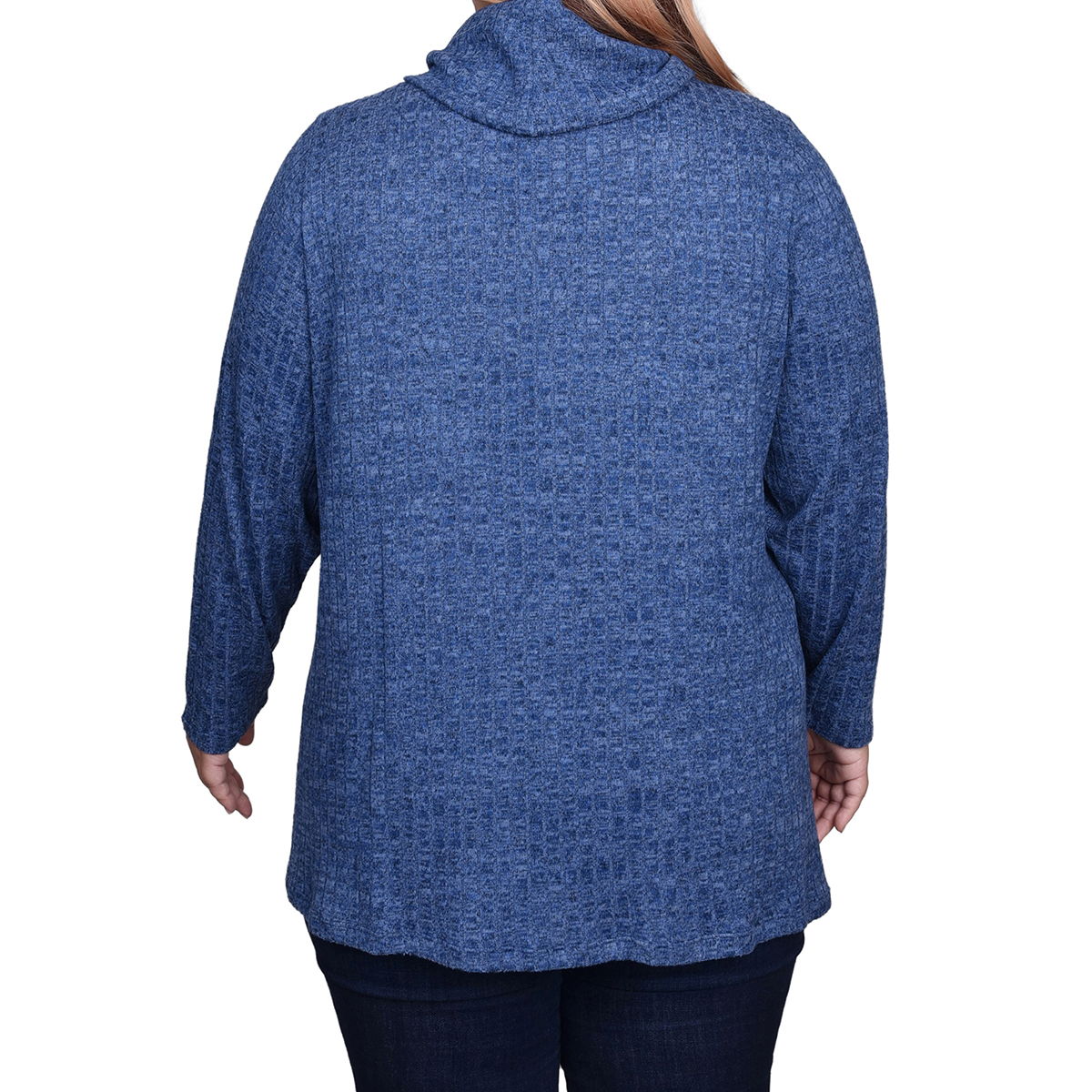 Plus Size NY Collection Rib Cowl Neck Deco Button Hem Sweater