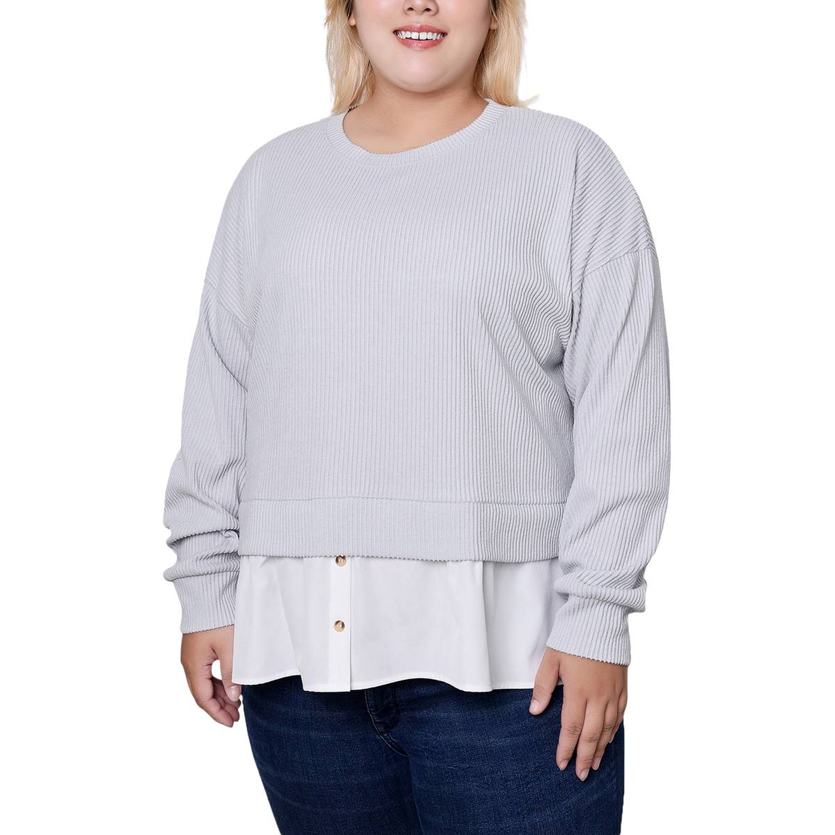 Plus Size NY Collection Heathered 2Fer Color Block Blouse