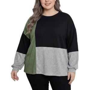 Plus Size NY Collection Long Sleeve Color Block Hacci Sweater