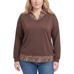 Plus Size NY Collection Long Sleeve Two in One Zebra Sweater