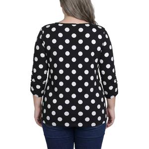 Plus Size NY Collection 3/4 Ruch Sleeve Dot Hacci Blouse alternate view
