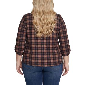 Plus Size NY Collection 3/4 Ruch Sleeve Plaid Blouse alternate view
