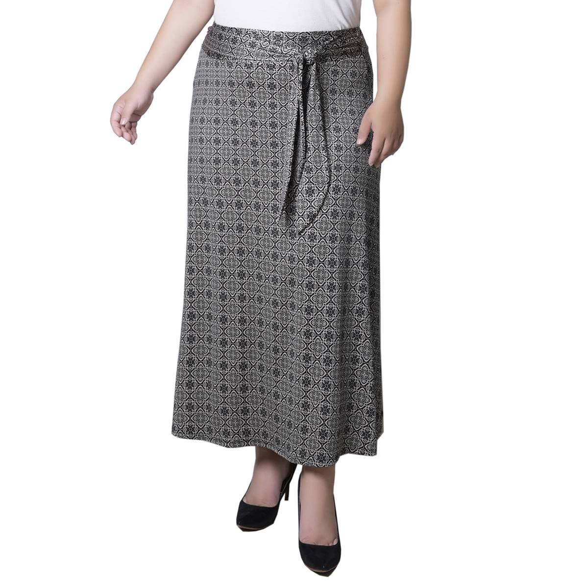 Plus Size NY Collection Pull On Tie Waist Medallion Skirt