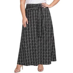 Plus Size NY Collection Tie Waist Weave Plaid Maxi Skirt