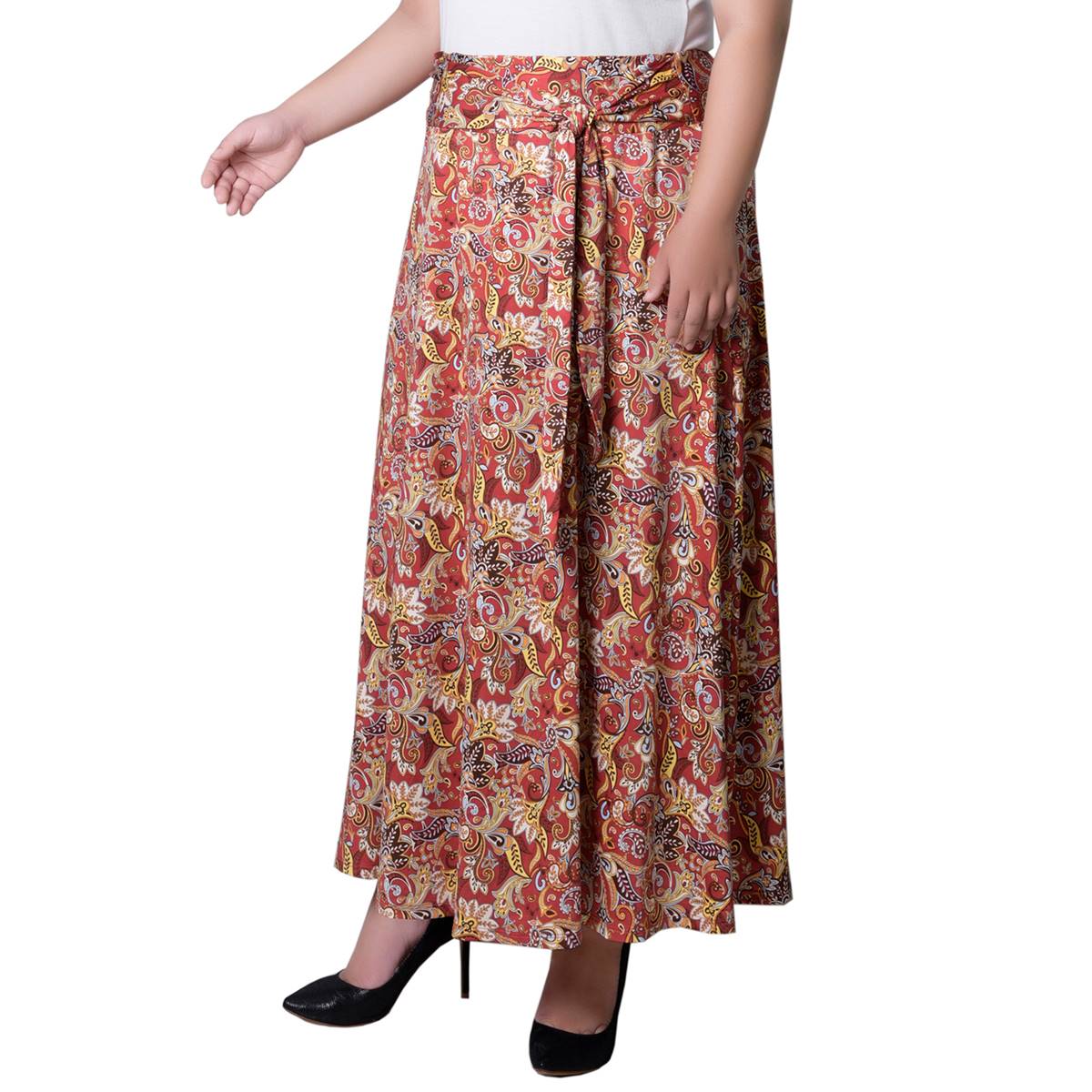 Plus Size NY Collection Pull On Tie Waist Rustic Floral Skirt