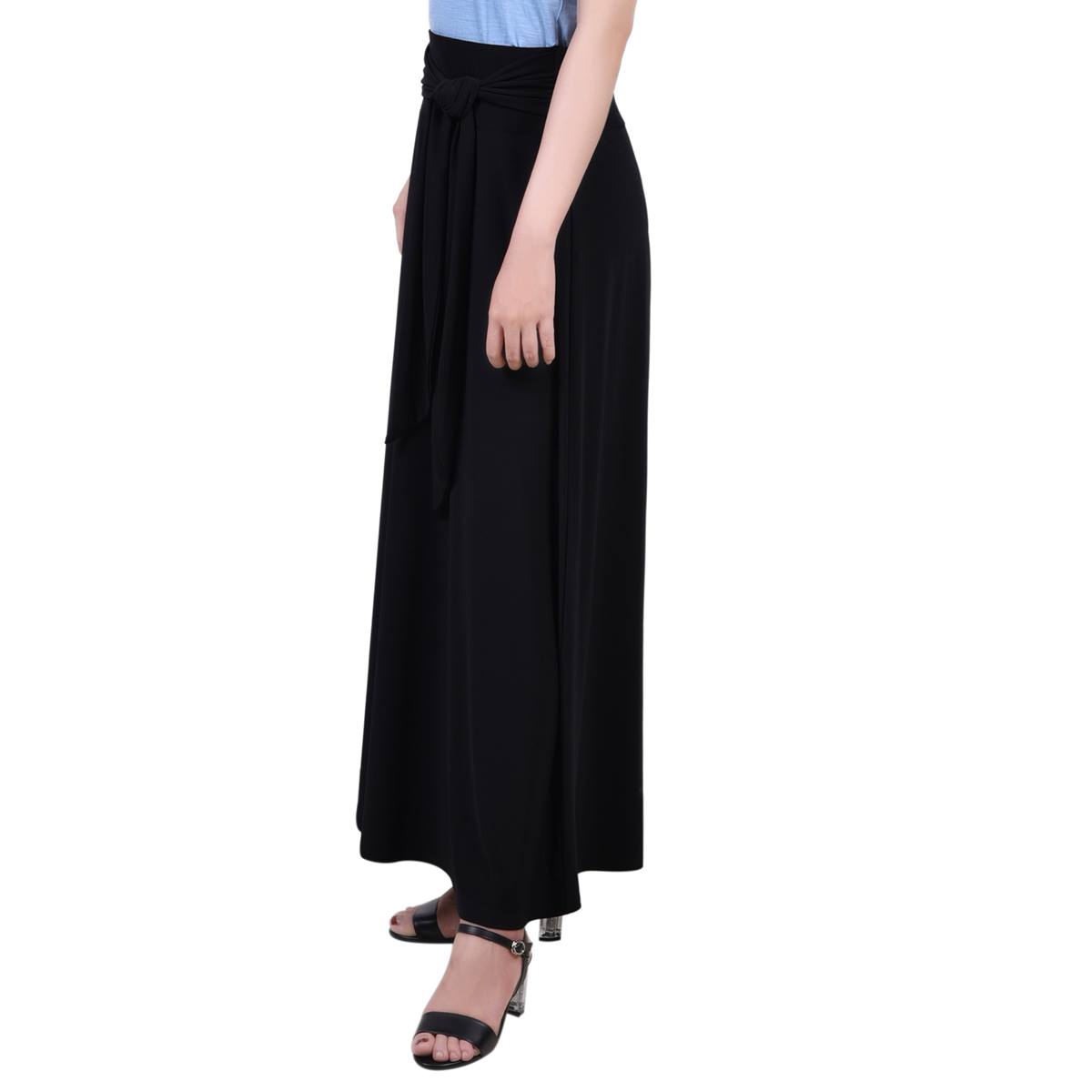 Plus Size NY Collection Solid Black ITY Tie Waist Long Skirt