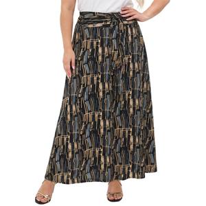 Plus Size NY Collection Tie Waist Brown Wave Maxi Skirt