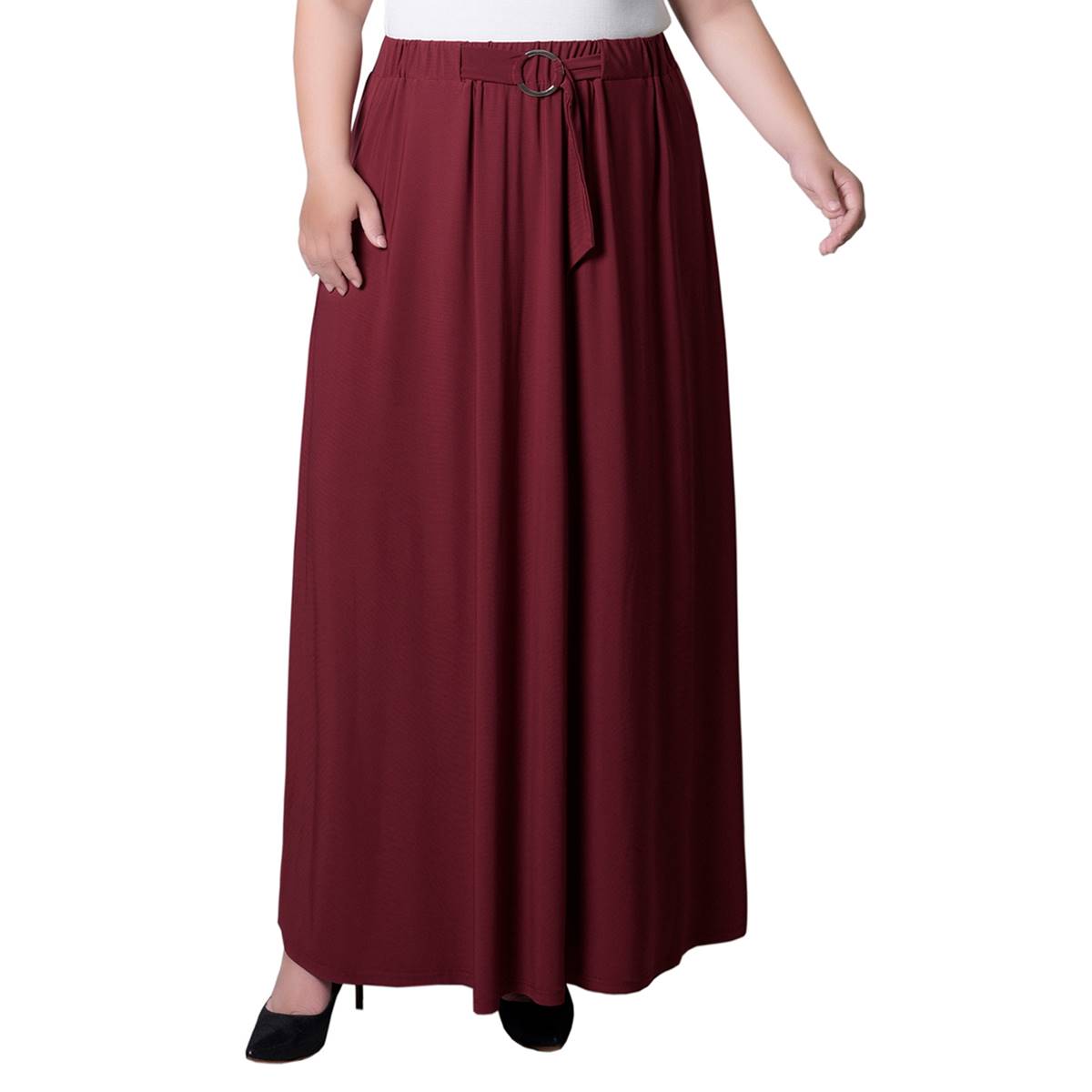 Plus Size NY Collection Long Solid O-Ring Skirt