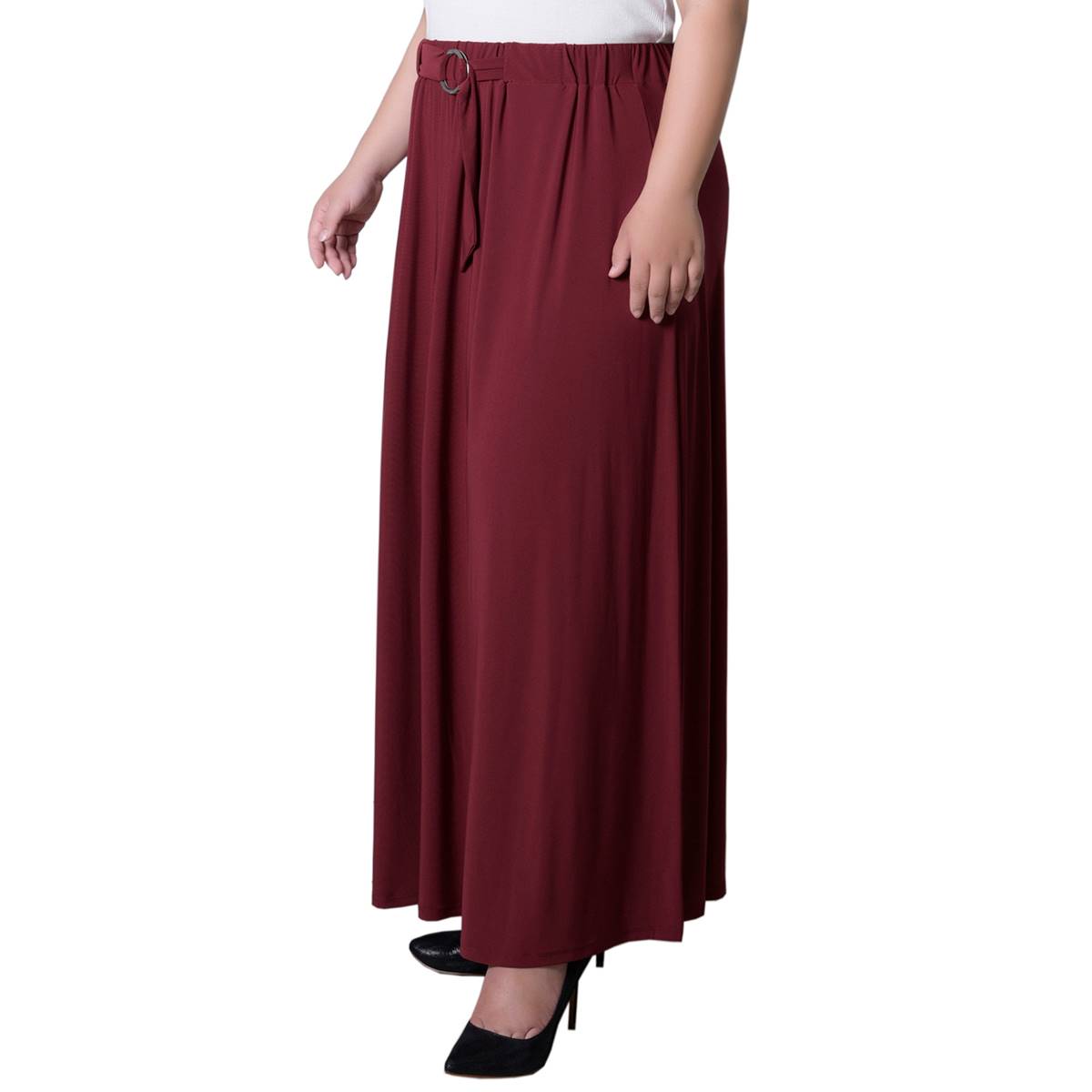 Plus Size NY Collection Long Solid O-Ring Skirt