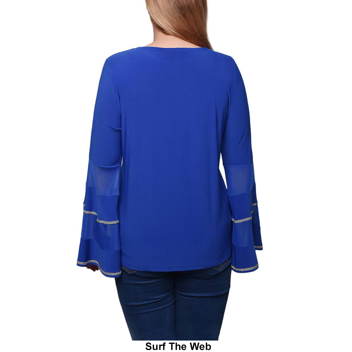 Plus Size NY Collection Flounce Sleeve Rhinestone Trim Blouse