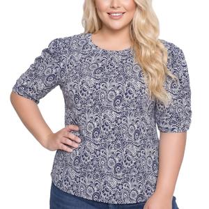 Plus Size NY Collection Elbow Sleeve Floral Paisley Blouse